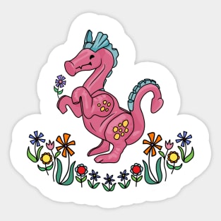 Happy Little Pink Dragon Smelling Flowers Sticker